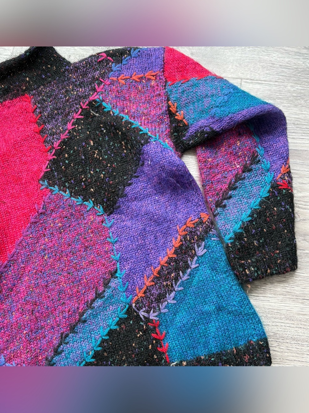 Vintage Segrets Sun Prints Mohair Blend Patchwork Mock Neck Sweater M Chunky - Picture 10 of 14